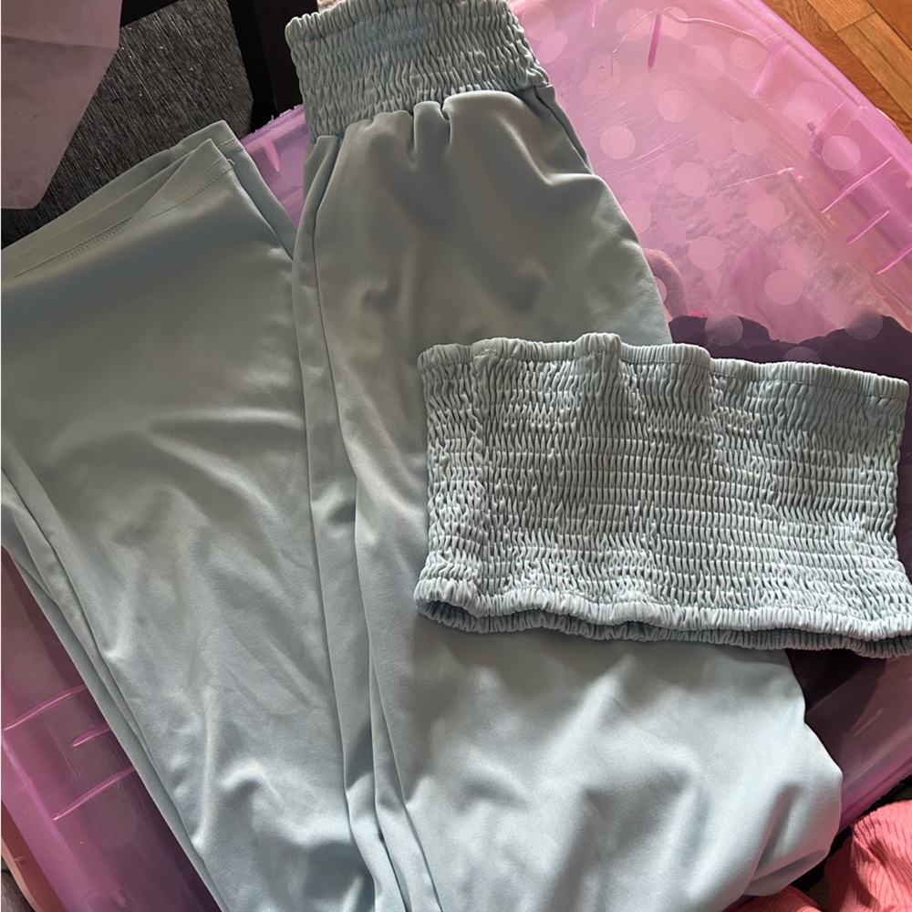 Light Blue Smocked Top and Pants Set